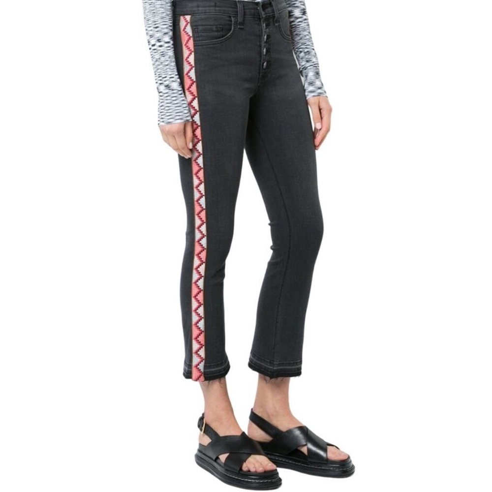 Veronica Beard Artsy Boho Prep “Carolyn Baby Boot” Smoke Jeans in Pink Aztec Tux